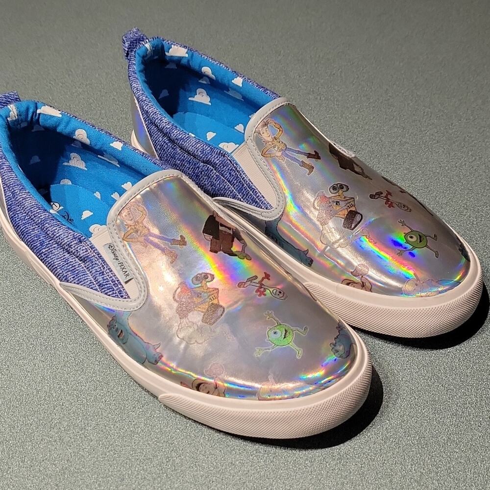 Disney Pixar Ground Up Slip-On Shoes Blue Holographic Cartoon US 11